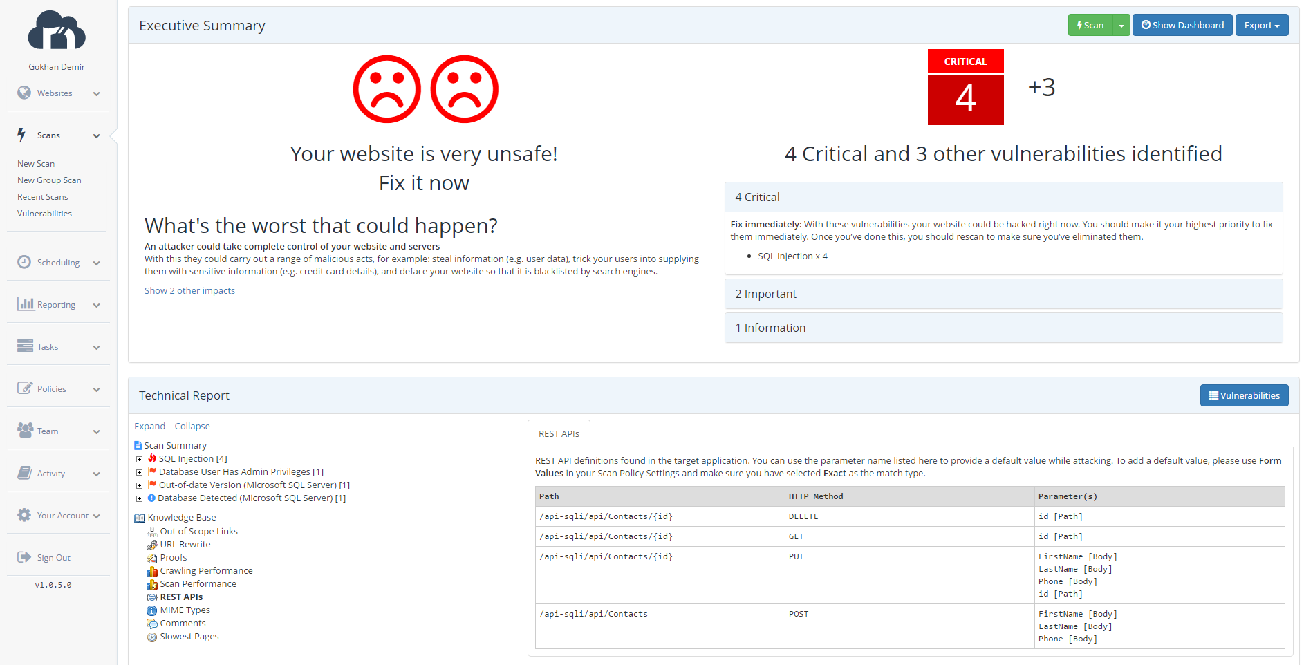 Netsparker Cloud Bir REST Web Servisi Tespit Etti