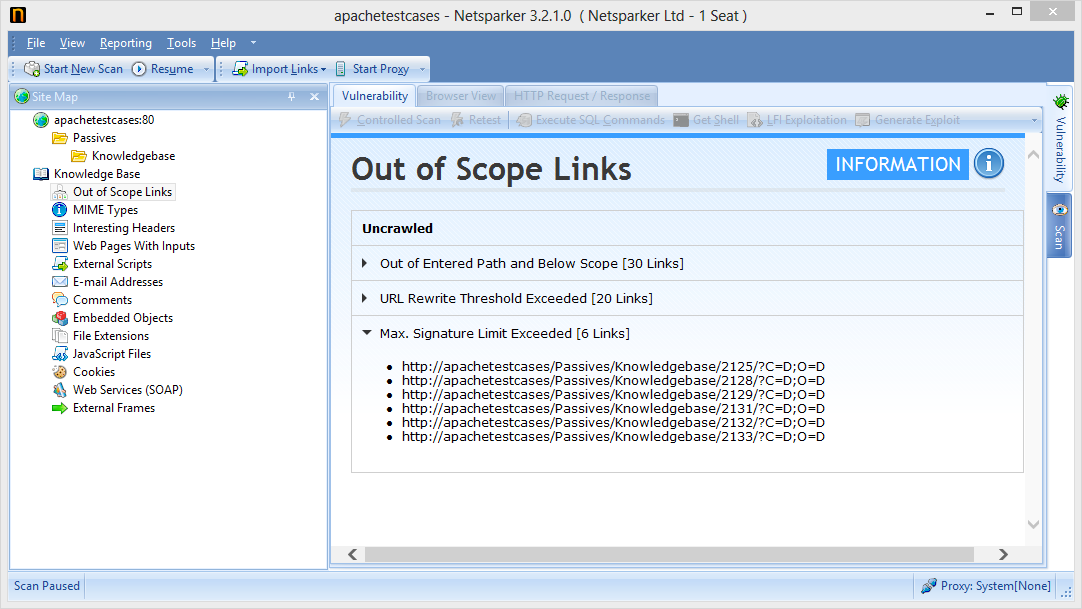 Netsparker Knowledge Base Bölümündeki Kapsam Dışı Linkler (Out of Scope Links)