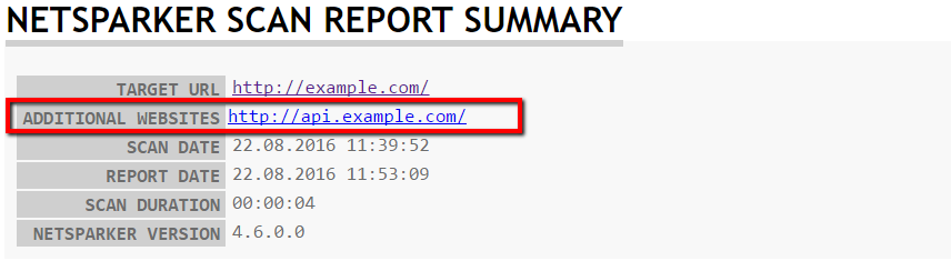 Additional (İlave) Web Siteleri Tarama Sonlandığında Raporlarda da Gösterilir
